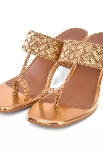 Gold Woven Kolhapuri Heels