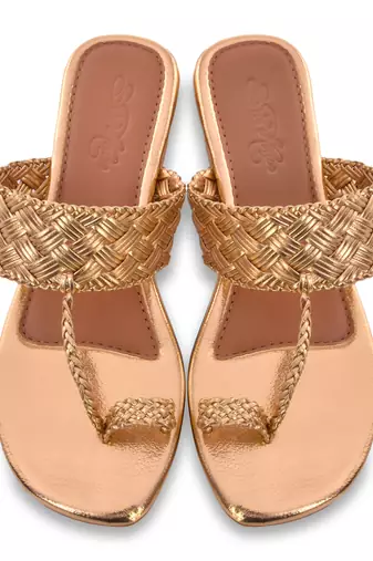 Woven Gold Kolhapuri Flats