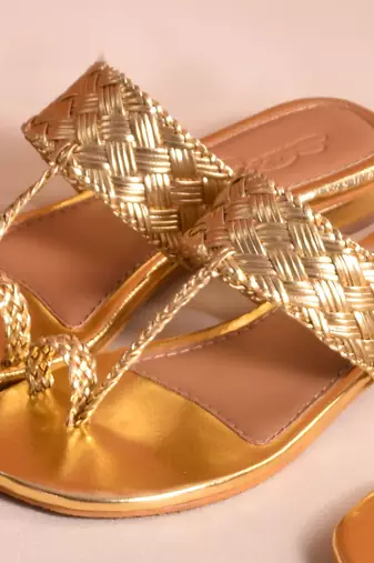 Woven Gold Kolhapuri Flats