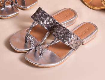 Silver Woven Kolhapuri Flats 2