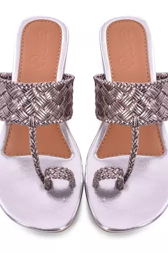 Silver Woven Kolhapuri Flats