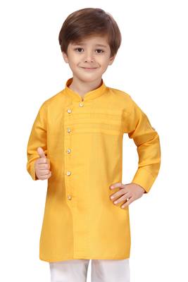 Yellow plain cotton boys-kurta-pyjama 1