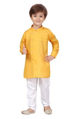 Yellow plain cotton boys-kurta-pyjama 2