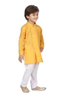 Yellow plain cotton boys-kurta-pyjama 4
