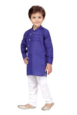 Blue plain cotton boys-kurta-pyjama 1
