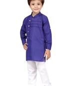 Blue plain cotton boys-kurta-pyjama