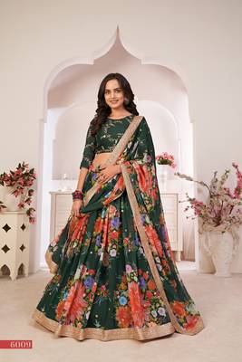 Green printed
 georgette semi stitched lehenga 1