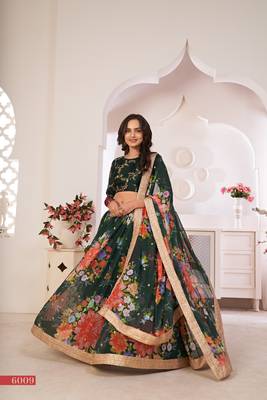Green printed
 georgette semi stitched lehenga 2
