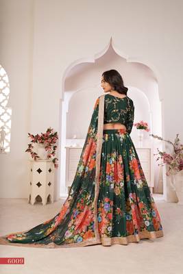 Green printed
 georgette semi stitched lehenga 4