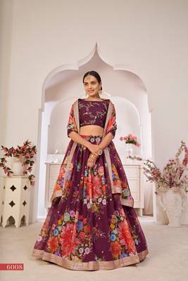 Wine printed georgette semi stitched lehenga 1