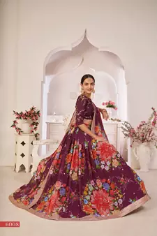 Wine printed georgette semi stitched lehenga