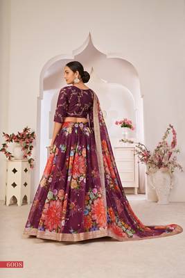 Wine printed georgette semi stitched lehenga 4