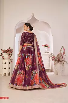 Wine printed georgette semi stitched lehenga