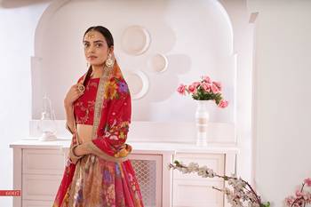 Red printed georgette semi stitched lehenga 3