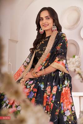 Black printed georgette semi stitched lehenga 2