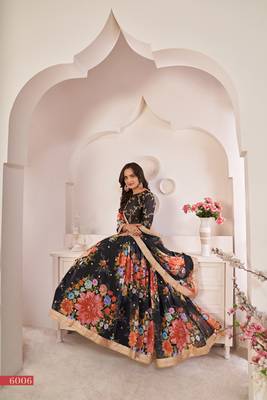 Black printed georgette semi stitched lehenga 3