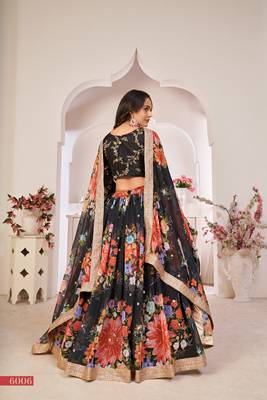 Black printed georgette semi stitched lehenga 4