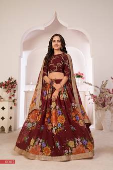 Maroon printed georgette semi stitched lehenga