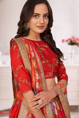 Dark-red printed georgette semi stitched lehenga 3