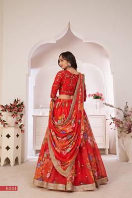 Dark-red printed georgette semi stitched lehenga 4