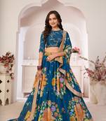 Teal
 printed georgette semi stitched lehenga