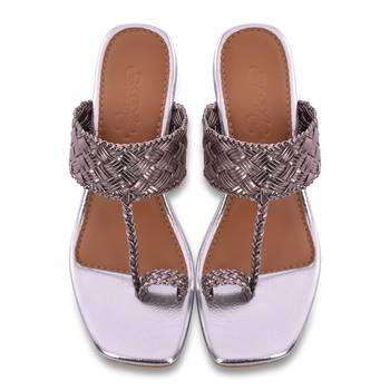Silver Woven Kolhapuri Heels 1