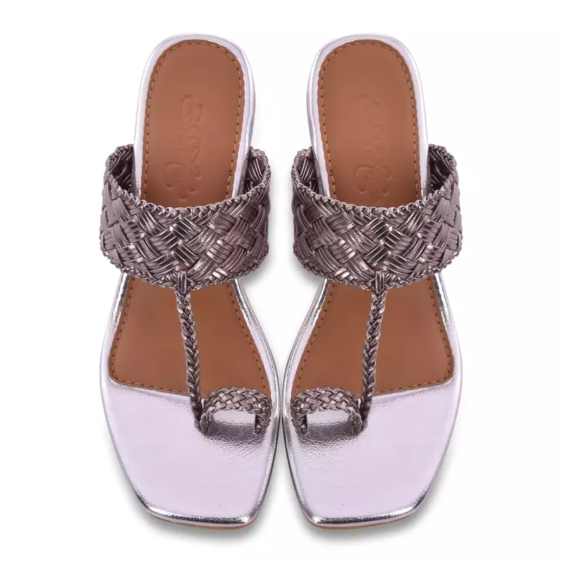 Woven Silver Kolapuri 3 INCH HEEL