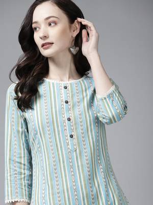 Blue printed cotton ethnic-kurtis 5