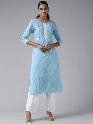 Blue printed cotton ethnic-kurtis 1