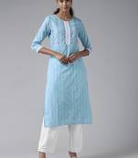 Blue printed cotton ethnic-kurtis