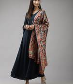 Navy-blue embroidered viscose rayon long-dresses