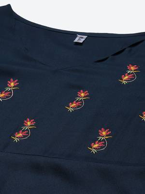 Navy-blue embroidered viscose rayon long-dresses 4
