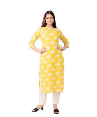 Womens Straight Floral Jaipuri Print Knee Length Kurta 1
