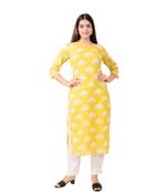 Womens Straight Floral Jaipuri Print Knee Length Kurta