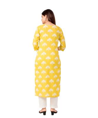 Womens Straight Floral Jaipuri Print Knee Length Kurta 2