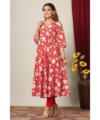 Womens Cotton Floral Print Anarkali Kurta 1