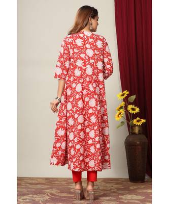 Womens Cotton Floral Print Anarkali Kurta 2