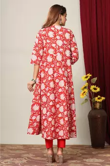 Womens Cotton Floral Print Anarkali Kurta