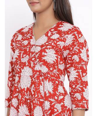 Womens Cotton Floral Print Anarkali Kurta 3