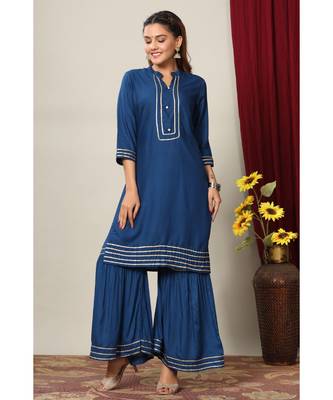 Womens Rayon Solid Straight Kurta Sharara Set 1