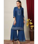 Womens Rayon Solid Straight Kurta Sharara Set