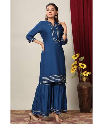 Womens Rayon Solid Straight Kurta Sharara Set 2