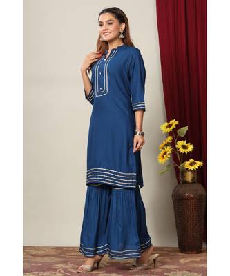 Womens Rayon Solid Straight Kurta Sharara Set 3
