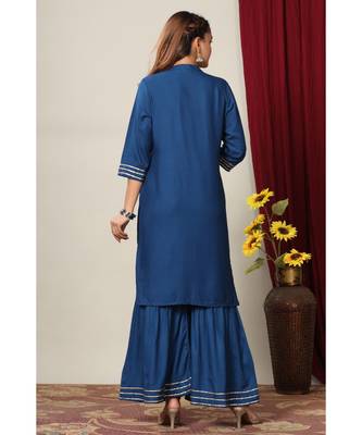 Womens Rayon Solid Straight Kurta Sharara Set 4