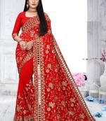 Red color bridal georgette embroidery fully hand work saree