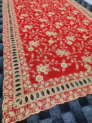 Red color bridal georgette embroidery fully hand work saree 2