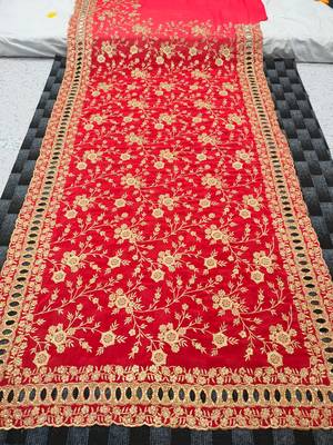 Red color bridal georgette embroidery fully hand work saree 3