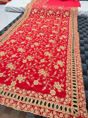 Red color bridal georgette embroidery fully hand work saree 4