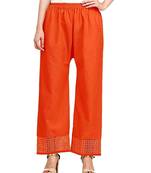 women Orange Net Bottom work Free Size Cotton Grid Palazzo women Palazzo Girls Palazzo Trouser Pant Palazoo
