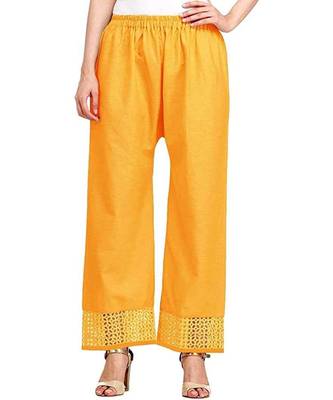 women Yellow Net Bottom work Free Size Cotton Grid Palazzo women Palazzo Girls Palazzo Trouser Pant Palazoo 1